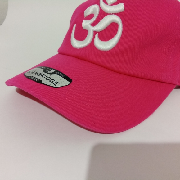 Om Aum Ohm Yoga Namaste Symbol 3D Embroidered Ball Cap Dad Hat Pink & White Hat - Picture 5 of 7